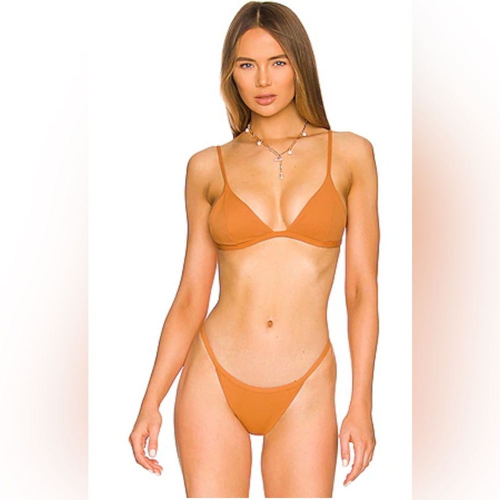 Jonathan Simkhai Joelle Triangle Bikini Top in Terracotta